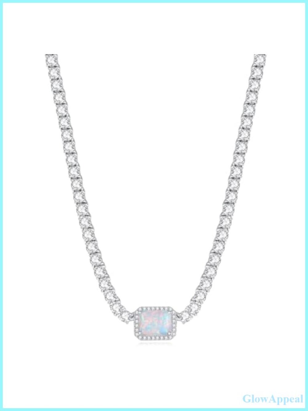 S925 Sterling Silver Opal Tennis Necklace 16+2 Inch Fine Jewelry Gift